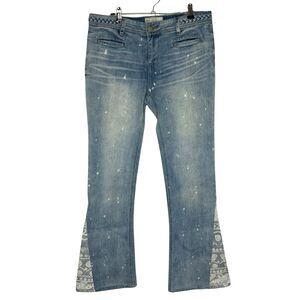 Free People Flare Jean Size 28 Retro Distressed Splatter Aztec Boho Denim